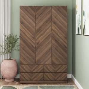 Cianna Wooden Wardrobe With 3 Doors 4 Drawers In Royal Walnut - UK