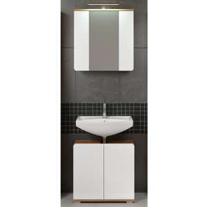 Ciara LED White Gloss Bathroom Furniture Set 7 In Artisan Oak - UK