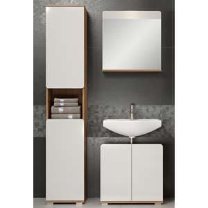 Ciara White Gloss Bathroom Furniture Set 3 In Artisan Oak