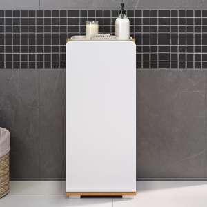 Ciara White Gloss Floor Bathroom Storage Cabinet In Artisan Oak - UK