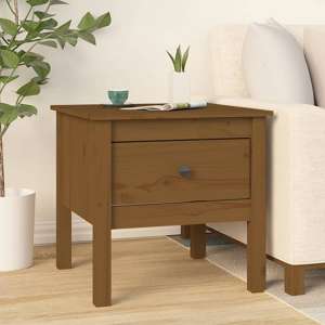 Ciella Pine Wood Side Table With 1 Drawer In Honey Brown - UK