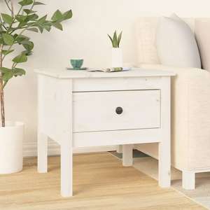 Ciella Pine Wood Side Table With 1 Drawer In White - UK