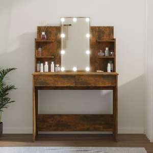 Cielle Wooden Dressing Table In Smoked Oak With LED Lights