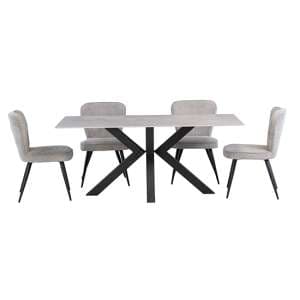 Cielo Black Stone Dining Table With 6 Finn Grey Chairs - UK