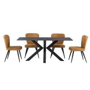 Cielo Black Stone Dining Table With 6 Finn Mustard Chairs - UK