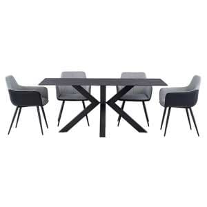 Cielo Black Stone Dining Table With 6 Stella Silver Grey Chairs - UK