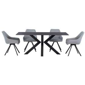 Cielo Black Stone Dining Table With 6 Valko Silver Grey Chairs - UK