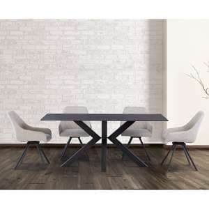 Cielo Black Stone Dining Table With 6 Valko Stone Chairs - UK