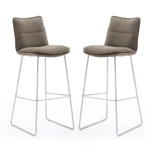Ciko Cappuccino Fabric Bar Stools With Brushed Legs In Pair