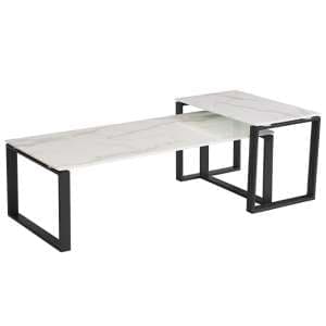 Circa Glass Set Of 2 Coffee Table In White Marble Effect - UK