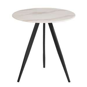 Circa Round Glass Lamp Table In White Marble Effect - UK
