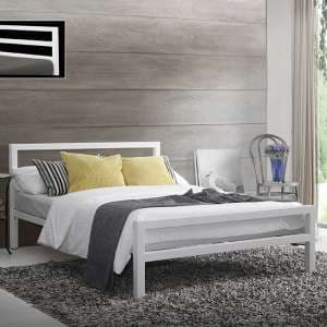 City Block Metal Vintage Style Double Bed In White - UK