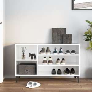 Clanton High Gloss Shoe Storage Bench In White - UK