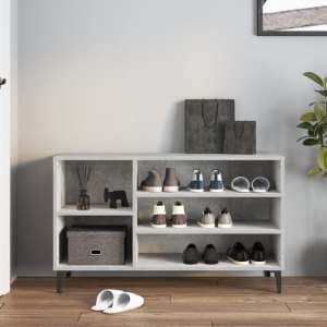 Clanton Wooden Shoe Storage Bench In Concrete Effect - UK