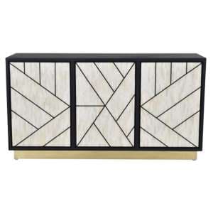 Clapham Wooden Abstract Sideboard With 3 Doors In Bone Inlay