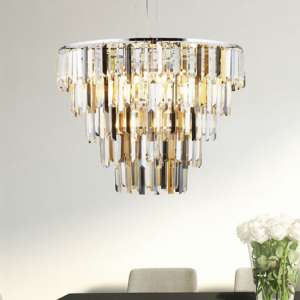 Clarissa 9 Pendant Light In Chrome With Crystal Prism Drops - UK