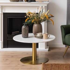 Clarkston Marble Coffee Table With Brass Base In White - UK