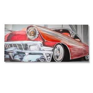 Classic Car 3D Picture Canvas Wall Art In Red And Silver - UK