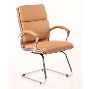 Classic Leather Office Visitor Chair In Tan With Arms - UK