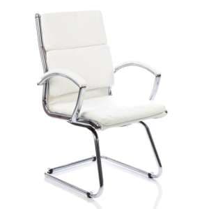 Classic Leather Office Visitor Chair In White With Arms - UK