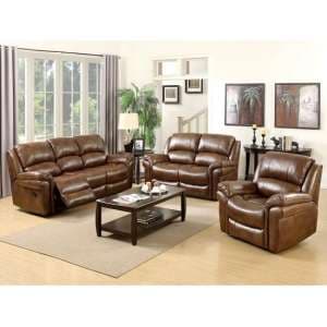Claton Recliner Sofa Suite In Tan Faux Leather
