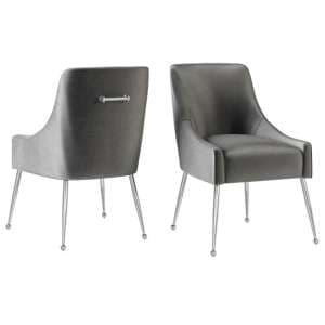 Calne Dark Grey Velvet Fabric Dining Chairs In Pair