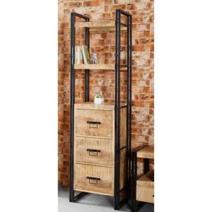 Clio Industrial Slim Bookcase In Oak With 3 Drawers 1 Shelf