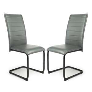 Clisson Grey Leather Effect Dining Chairs In Pair - UK