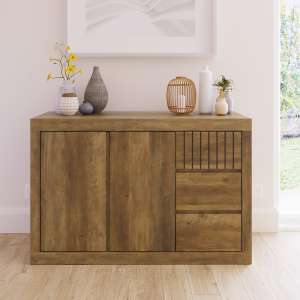 Clive Wooden Sideboard With 2 Doors 3 Drawers In Knotty Oak - UK
