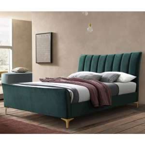 Clover Fabric Double Bed In Green Velvet