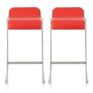 Coachella Red Faux Leather Counter Height Bar Stools In Pair - UK