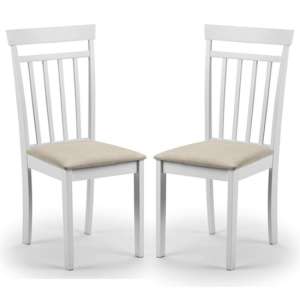 Calista White Wooden Dining Chairs With Ivory Seat In Pair