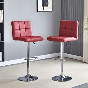 Coco Bordeaux Faux Leather Bar Stools With Chrome Base In Pair