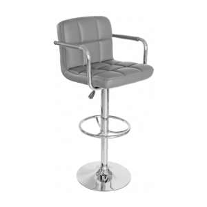 Voyo Grey Faux Leather Bar Stool With Chrome Base