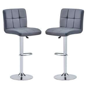 Coco Grey Faux Leather Bar Stools With Chrome Base In Pair