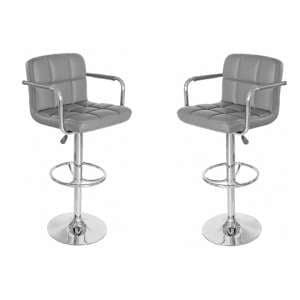 Voyo Grey Leather Bar Stool In Pair