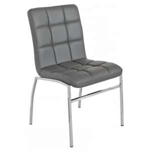 Coco Faux Leather Dining Chair In Grey With Chrome Legs