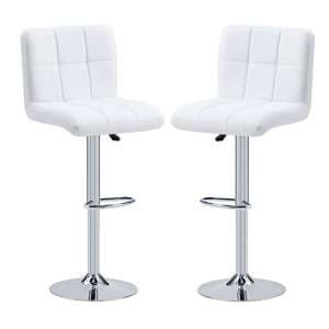 Coco White Faux Leather Bar Stools With Chrome Base In Pair