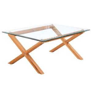 Codex Clear Glass Coffee Table With Oak Wooden Legs
