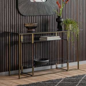 Cody Black Glass Console Table With Bronze Metal Frame - UK