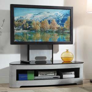 Cohen Curved Cantilever TV Stand In Grey Ash And Black Glass - UK