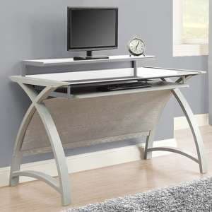 Cohen Large Curve White Glass Top Computer Desk In Grey - UK