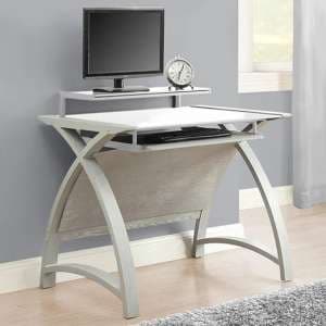 Cohen Small Curve White Glass Top Computer Desk In Grey - UK