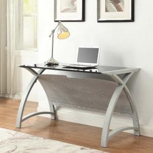 Cohen Curve Laptop Table In Black Glass Top And Grey Ash