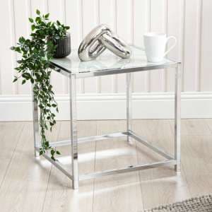 Colfax Glass End Table In White Marble Effect