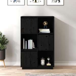 Colix Pine Wood Storage Cabinet With 3 Doors In Black - UK