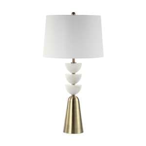 Cologne White Linen Shade Table Lamp With Antique Brass Metal Base - UK