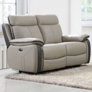 Colon Electric Leather 2 Seater Sofa In Dual Tone Light Grey - UK