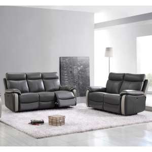 Colon Electric Leather 3+2 Sofa Set In Dual Tone Dark Grey - UK