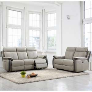 Colon Electric Leather 3+2 Sofa Set In Dual Tone Light Grey - UK